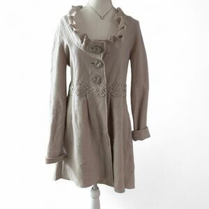Charlie & Robin 100% Wool Beige Alice In Autumn Cardigan Pea Coat Size Large